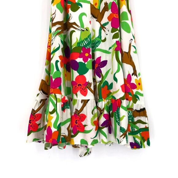 HANDMADE Tie Waist Antelope Mini Dress White Green S - Picture 5 of 13